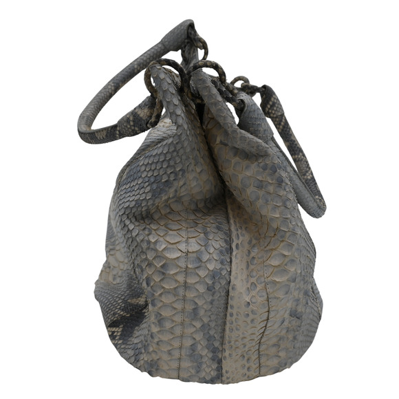 Nancy Gonzalez Light Gray & Cream Snake Leather Shoulder Bag - Picture 8 of 15